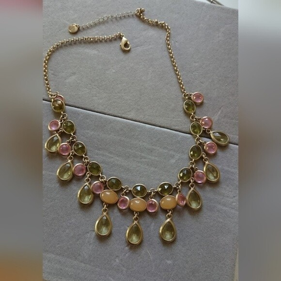 Talbots Multi Color Lucite Bezel Stones Goldtone Necklace - Picture 1 of 8